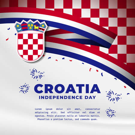 Square Banner illustration of Croatia independence day celebration. Waving flag and hands clenched. Vector illustration.のイラスト素材