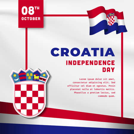 Square Banner illustration of Croatia independence day celebration. Waving flag and hands clenched. Vector illustration.のイラスト素材