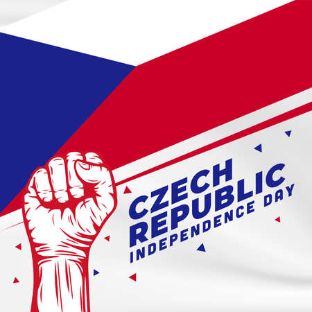 Square Banner illustration of Czech Republic independence day celebration. Waving flag and hands clenched. Vector illustration.のイラスト素材
