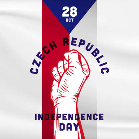 Square Banner illustration of Czech Republic independence day celebration. Waving flag and hands clenched. Vector illustration.のイラスト素材