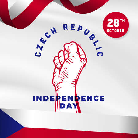 Square Banner illustration of Czech Republic independence day celebration. Waving flag and hands clenched. Vector illustration.のイラスト素材