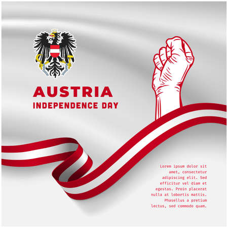 Square Banner illustration of Austria independence day celebration. Waving flag and hands clenched. Vector illustration.のイラスト素材