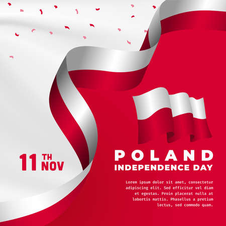 Square Banner illustration of Poland independence day celebration. Waving flag and hands clenched. Vector illustration.のイラスト素材