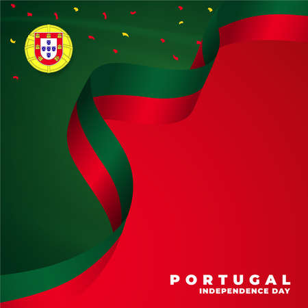 Square Banner illustration of Portugal independence day celebration with text space. Waving flag and hands clenched. Vector illustration.のイラスト素材