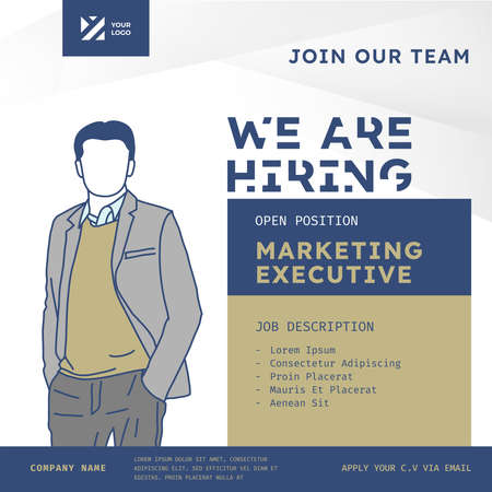 Square job vacancy design banner. Open recruitment design template. Business recruiting with vector illustration.のイラスト素材