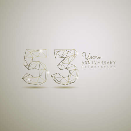 53 years anniversary logotype with gold wireframe low poly style. Vector Template Design Illustration.のイラスト素材