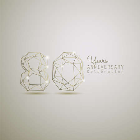 80 years anniversary logotype with gold wireframe low poly style. Vector Template Design Illustration.のイラスト素材
