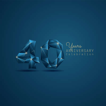 40 years anniversary logotype with blue low poly style. Vector Template Design Illustration.のイラスト素材