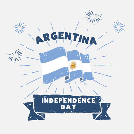 Square Banner illustration of Argentina independence day celebration. Waving flag and hands clenched. Vector illustration.のイラスト素材