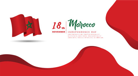 Banner illustration of Morocco independence day celebration with text space. Waving flag and hands clenched. Vector illustration.のイラスト素材