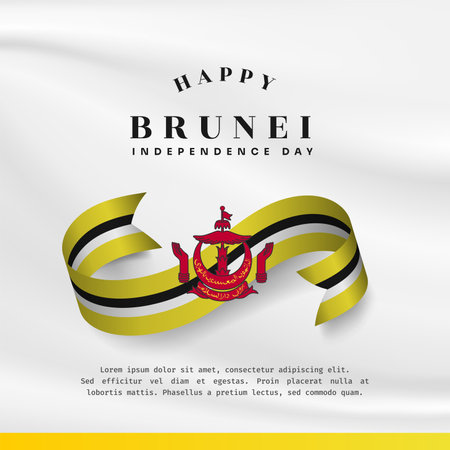Square Banner illustration of Brunei Darussalam independence day celebration with text space. Waving flag and hands clenched. Vector illustration.のイラスト素材