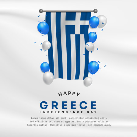 Square Banner illustration of Greece independence day celebration with text space. Vector illustration.のイラスト素材