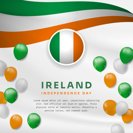 Square Banner illustration of Ireland independence day celebration with text space. Waving flag and hands clenched. Vector illustration.のイラスト素材