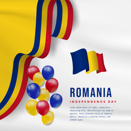 Square Banner illustration of Romania independence day celebration with text space. Vector illustration.のイラスト素材
