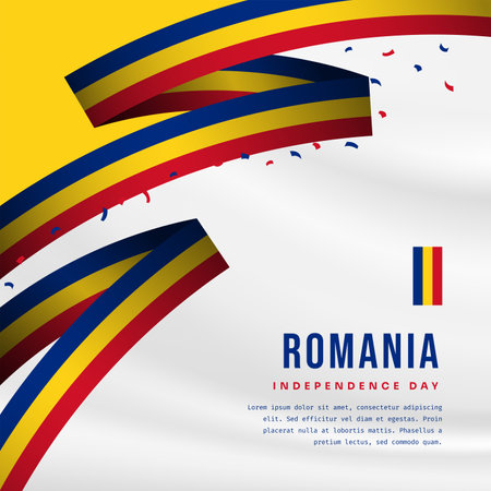 Square Banner illustration of Romania independence day celebration with text space. Vector illustration.のイラスト素材