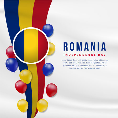 Square Banner illustration of Romania independence day celebration with text space. Vector illustration.のイラスト素材
