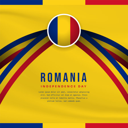 Square Banner illustration of Romania independence day celebration with text space. Vector illustration.のイラスト素材