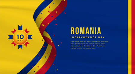 Banner illustration of Romania independence day celebration with text space. Vector illustration.のイラスト素材