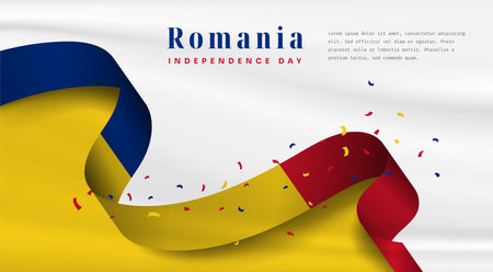 Banner illustration of Romania independence day celebration with text space. Vector illustration.のイラスト素材