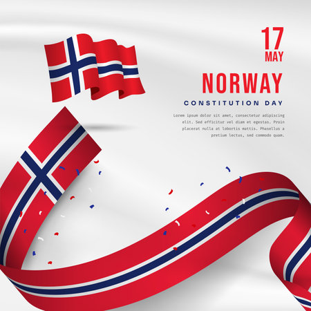 Square Banner illustration of Norway independence day celebration with text space. Waving flag and hands clenched. Vector illustration.のイラスト素材
