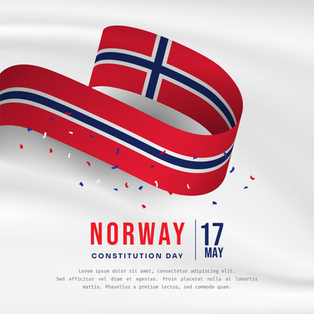 Square Banner illustration of Norway independence day celebration with text space. Waving flag and hands clenched. Vector illustration.のイラスト素材