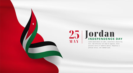 Banner illustration of Jordan independence day celebration with text space. Waving flag and hands clenched. Vector illustration.のイラスト素材