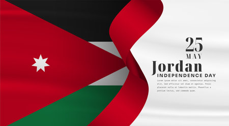Banner illustration of Jordan independence day celebration with text space. Waving flag and hands clenched. Vector illustration.のイラスト素材