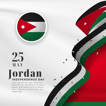 Square Banner illustration of Jordan independence day celebration with text space. Waving flag and hands clenched. Vector illustration.のイラスト素材