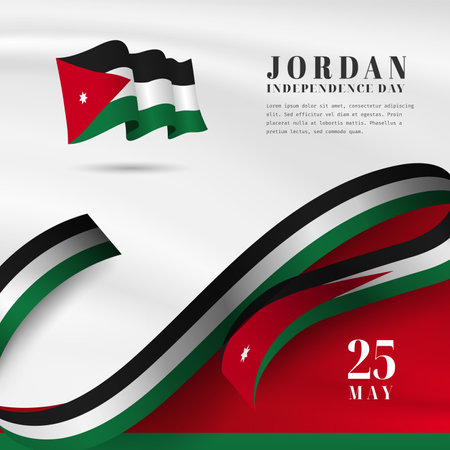 Square Banner illustration of Jordan independence day celebration with text space. Waving flag and hands clenched. Vector illustration.のイラスト素材