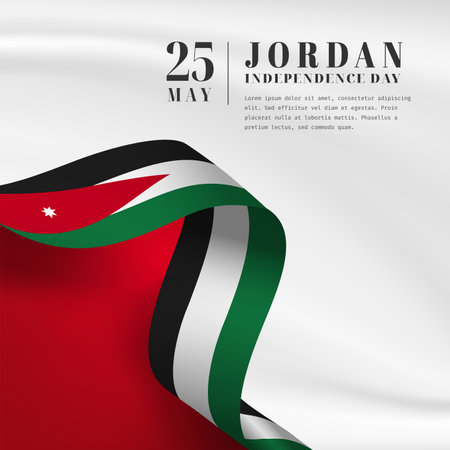 Square Banner illustration of Jordan independence day celebration with text space. Waving flag and hands clenched. Vector illustration.のイラスト素材