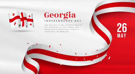 Banner illustration of Georgia independence day celebration with text space. Waving flag and hands clenched. Vector illustration.のイラスト素材