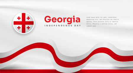 Banner illustration of Georgia independence day celebration with text space. Waving flag and hands clenched. Vector illustration.のイラスト素材