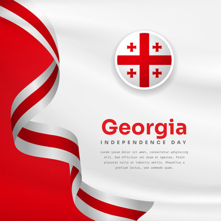 Square Banner illustration of Georgia independence day celebration with text space. Waving flag and hands clenched. Vector illustration.のイラスト素材