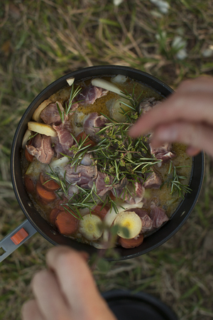 Camp cooking lambの写真素材