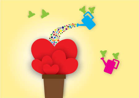 heart on the pot with watering colorfulのイラスト素材