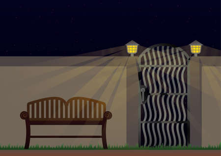 the chair near the fence night sceneのイラスト素材