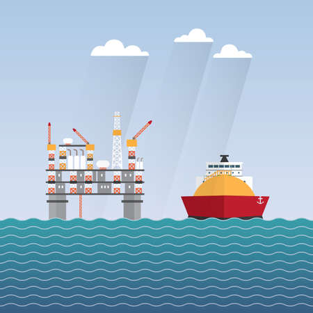 off shore with ship stroage gas tank for tranfer to on shoreのイラスト素材