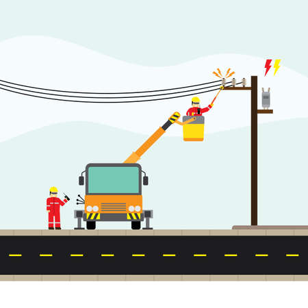 electric technician repair the electrical transmission lineのイラスト素材