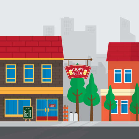 Craft beer shop, brew house, bar beer in city.のイラスト素材
