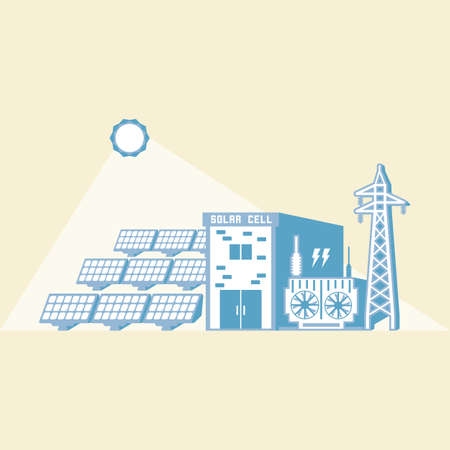 solar energy with solar cell generate the electric in simple graphicのイラスト素材