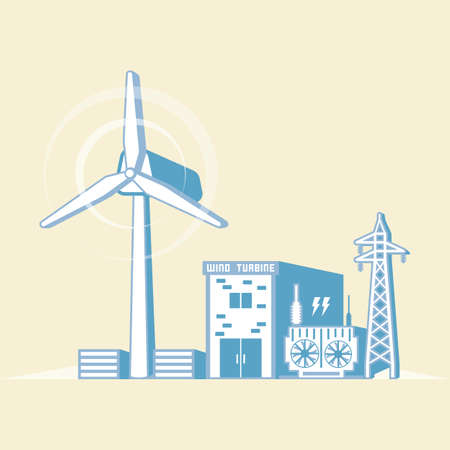 wind energy with wind turbine generate the electric in simple graphicのイラスト素材