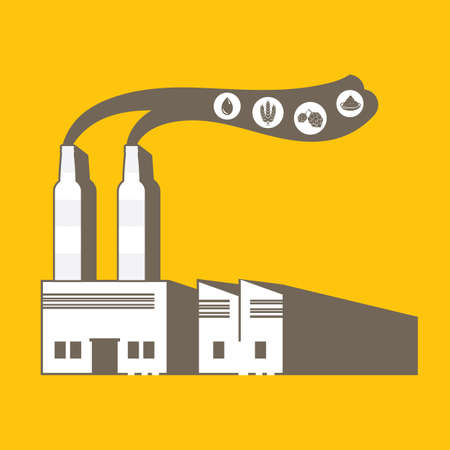beer factory in simple graphic with smokestack in beer bottle shapeのイラスト素材