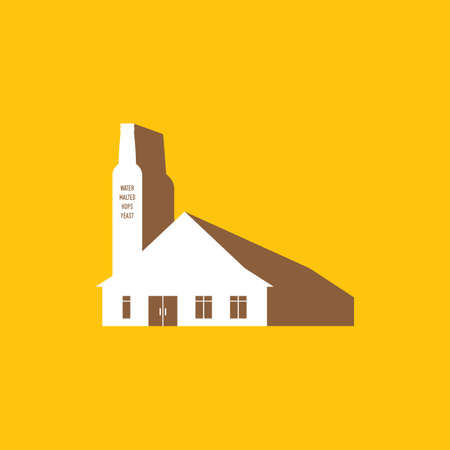 beer house in simple graphic with smokestack in beer bottle shapeのイラスト素材
