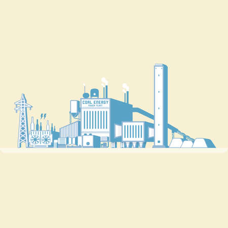 coal energy with boiler and steam turbine generate the electric in simple graphicのイラスト素材