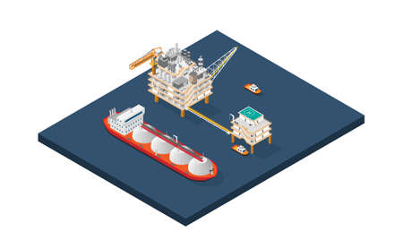 the gas platform, offshore platform, or offshore drilling rig with isometric graphicのイラスト素材