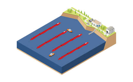 wave energy, wave power plant in isometric graphicのイラスト素材