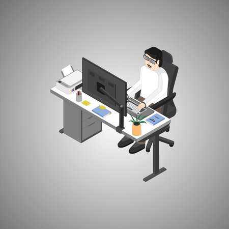 work office with isometric graphicのイラスト素材