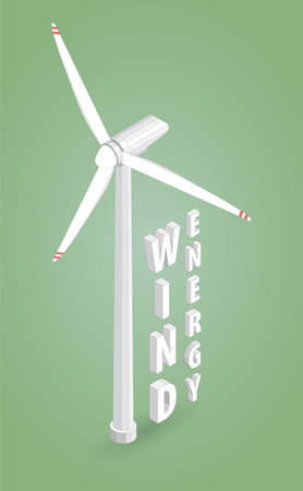 wind energy, wind turbine power plant, wind farm isometric graphicのイラスト素材