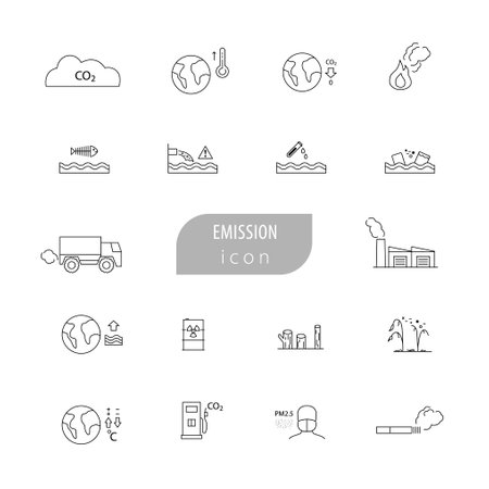 emission icon, pollution icon with simple line graphicのイラスト素材