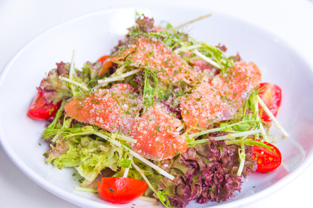 Vegetable Salad with smoked salmonの写真素材